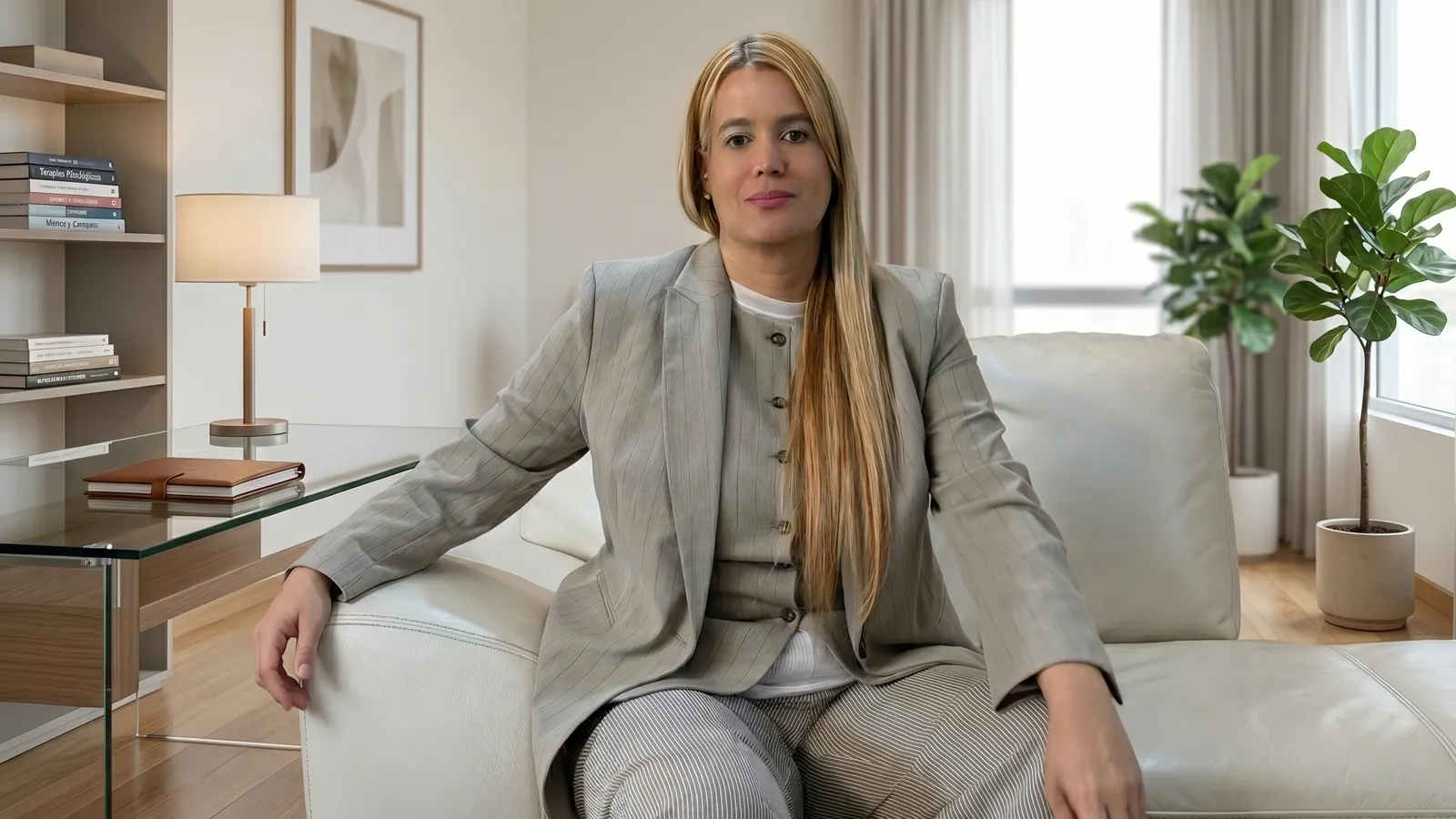 Consultorio de Dayana Salas en Medellín. Espacio cálido con iluminación natural y ambiente terapéutico.